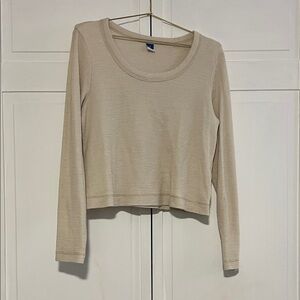 Old Navy Beige Waffle Knit Long Sleeve Scoop Top